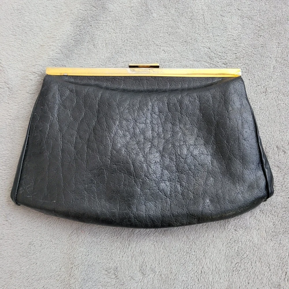 Vintage black genuine leather‎ Elegance brand clutch black purse clutch handbag